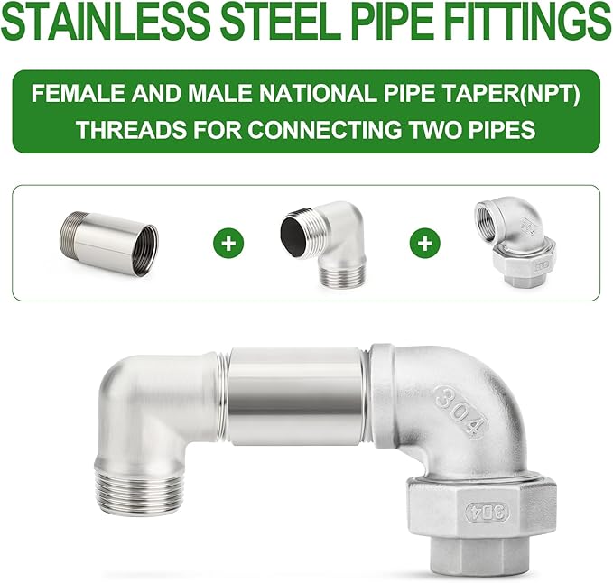TAISHER 1PCS Stainless Steel Pipe Fittings, 1-1/4" NPT Male x 1-1/4" NPT Female Threaded, 4" Length Nipple Cast Pipe