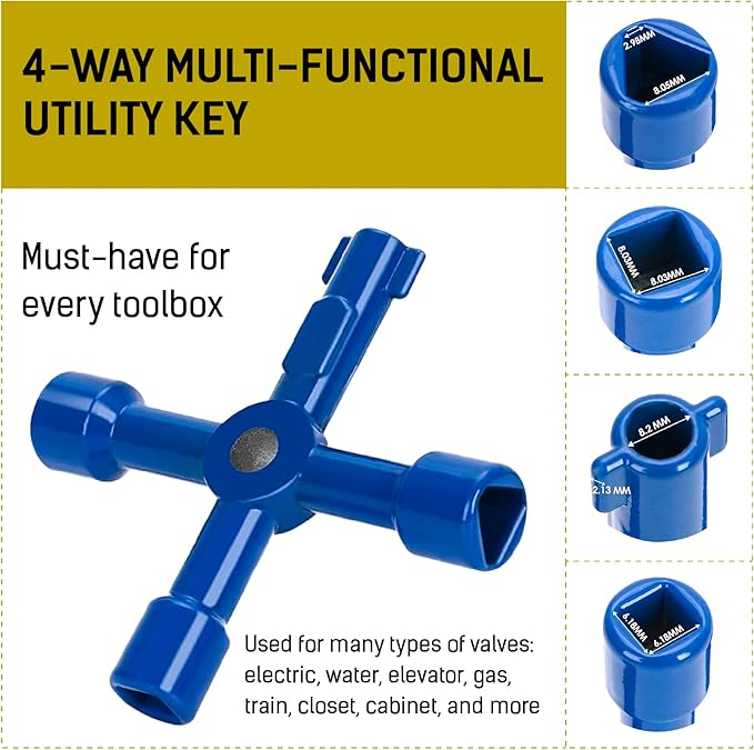 LOSTRONAUT 17" Water Meter Key - Professional Garden and Plumbing Tool for Opening and Closing Valves with Ease - with Reinforced Steel T-Handle and 4-Way Spigot Selector for Versatile Applications