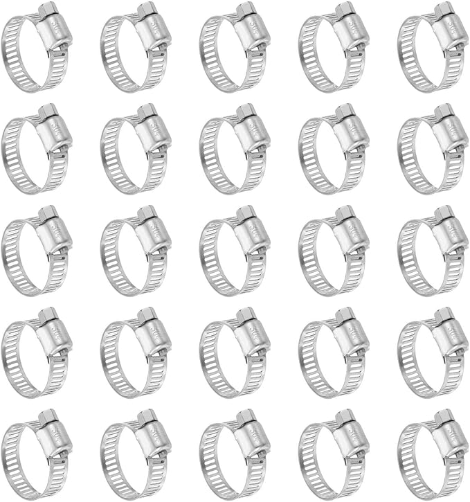 HARFINGTON 25 Pcs Hose Clamp 5/8"-1" (16-25mm) 304 Stainless Steel Adjustable Worm Gear Hose Clamp with Phillips Screw Assortment Kit for Fuel Line Pipe Plumbing Automotive Tube