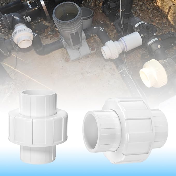 8PCS PVC Union Coupling 3/4Inch, Furniture Grade PVC Union Pipe Fittings with EPDM O-Ring, Schedule 40 White Slip Coupling Adapter for Irrigation, Pool & Spa System, indoor Plumbing Project