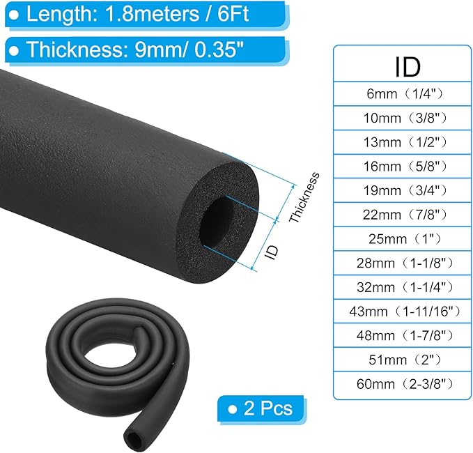 PATIKIL 1-1/4"(32mm) ID x 6Ft Pipe Insulation Foam Tube, 2Pcs Pipe Cover Wrap Roll Bar Padding Tubing for Handle Grip HVAC Outdoor Air Conditioner Units