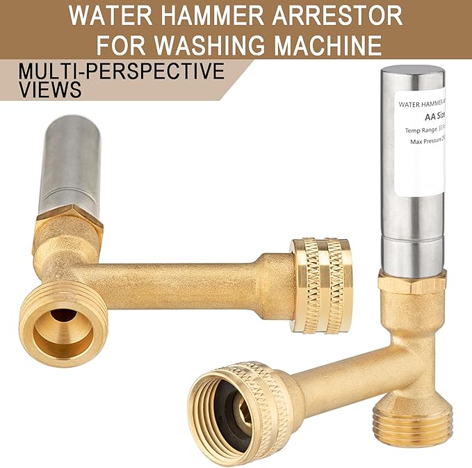 [2 Pieces] Lingmfg Water Hammer Arrestor For Washing Machine, 3/4 Inch Thread Brass LING-WMWHA-SS-O-2
