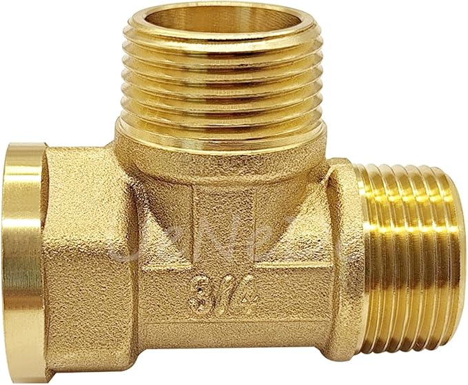 2PCS Brass 3/4 Inch NPT Tee Pipe Fitting 3/4" NPT Female x Male x Male for Water/Oil/Gas
