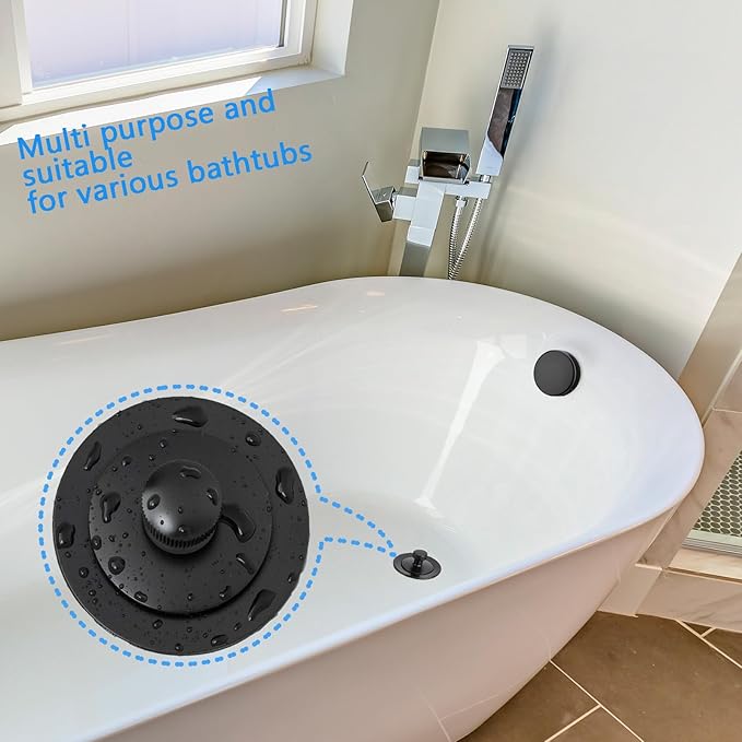 (1 Pack) Yariwiz 1-1/2" Matte Black Bathtub Tub Drain Kit Blue Elastic Tube Bath Waste Overflow Drain Tube Assembly with Universal Lift & Turn Bathtub Drain and Overflow Faceplate Matte Black