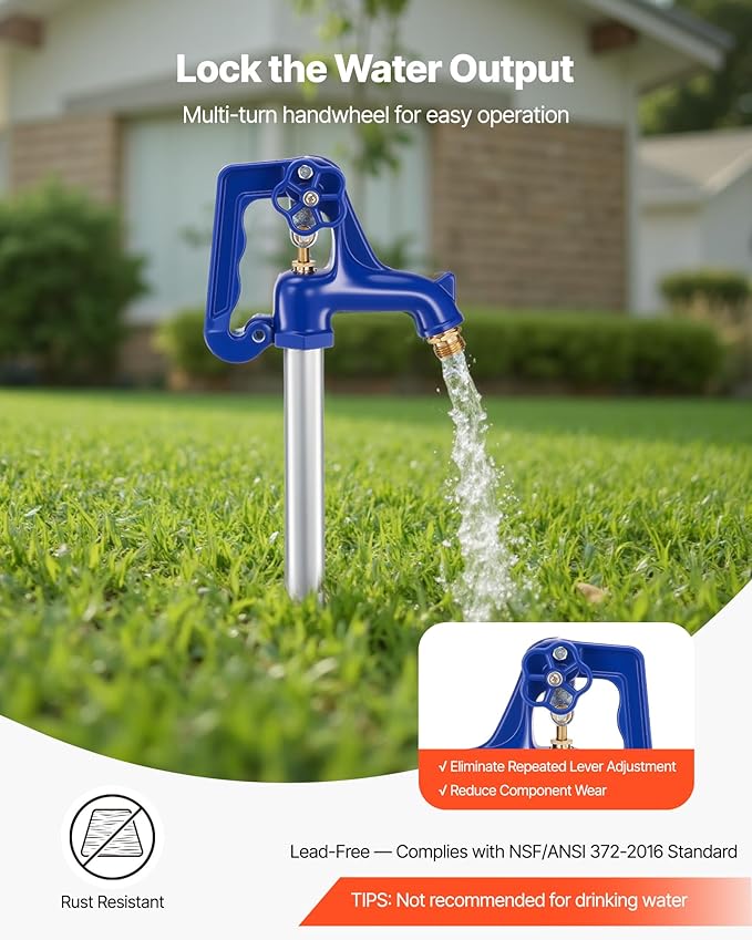 VEVOR Frost Proof Yard Hydrant, 3.22FT Freeze-Proof Outdoor Faucet with 12" Bury Depth, 3/4" NPT Pipe Connection, Lever Handle + Handwheel, No Lead Freezeless Hydrant for Yard Garden Farm Irrigation