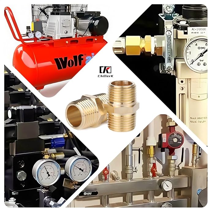 Hex Couplings, 1/2" NPT Male To Male Brass Hex Nipple Adapters, Brass Pipe Extension Fittings for Oil/Air/Water/Gas Systems. (2 Pack)