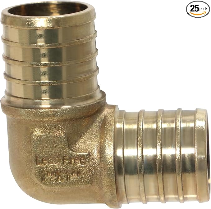 XFITTING 1 in X 1 in Pex Elbow, Brass Crimp Fittings, 25 Pieces