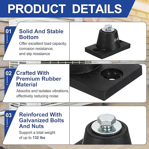 PATIKIL Rubber Vibration Isolator Mounting Bracket 60kg / 132lb Load Bearing, 2 Pack Machine Shock Absorber for Mini Split HVAC Air Conditioner Condenser (3.8 x 2.3 x 2")
