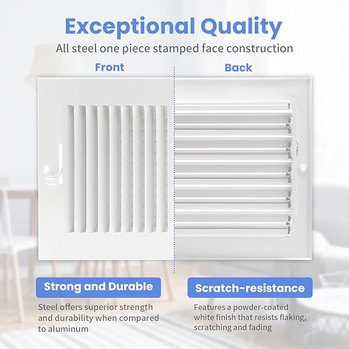 12 x 8 Inch [Duct Opening] Air Vent Covers for Wall or Ceiling - High Airflow 2 Way Steel Ventilation - Adjustable Wall/Ceiling Register, 13-3/4 Inch x 9-3/4 Inch [Overall Dimensions]