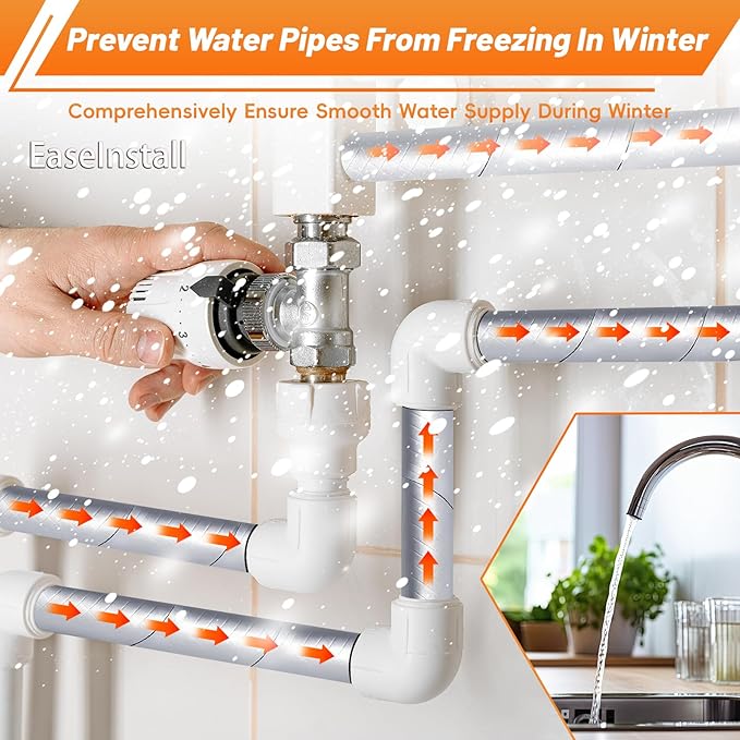 Pipe Insulation Wrap Foam Tube Self Adhesive Heat Tape for Water Pipes, Outdoor Foam and Foil Water Pipe Insulation Wrap for Winter, Can Be Used for Self Regulating Pipe Heat Tape