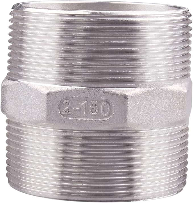 Hex Nipple 2" Male Pipe - Stainless Steel 304 NPT Threaded Adapter Pipe Fitting for connector line gas garden water coupling