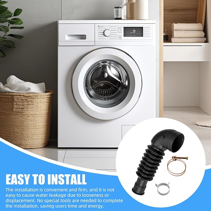 DC97-17345B for Samsung Washing Machine Drain Hose - Black rubber elbow with fixed bolt Replace DC67-00684A, DC97-17345A, DC97-17417A, AP6287099, PS12394402