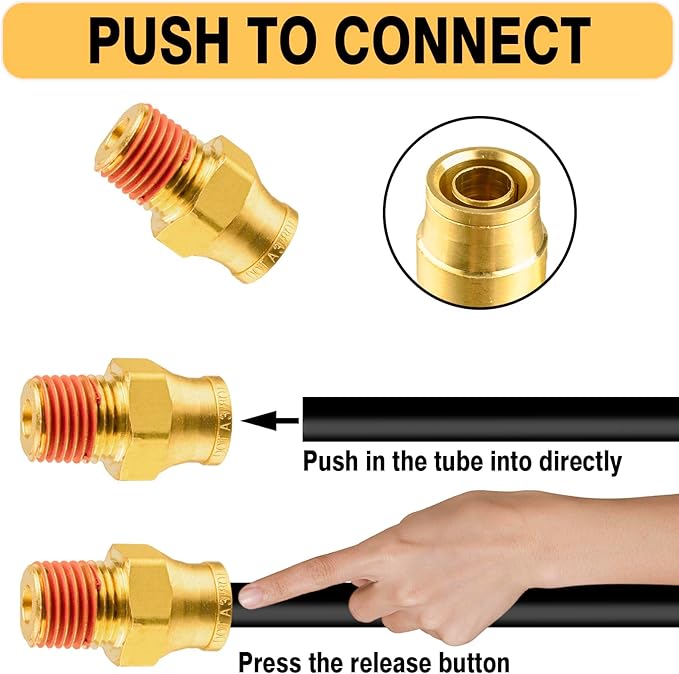 3/8" DOT Air Fittings,DOT Brass Push to Connect Fitting, Air Brake Line Fittings Connector - Male Straight 3/8" Tube OD x 3/8" NPT for Trucks Trailers Use and Air System (5PCS)