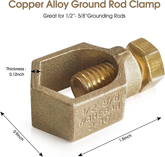 Copper Ground Rod Clamp, Great for 1/2”- 5/8’’ Grounding Rods (25, CP58 (1/2''-5/8''))