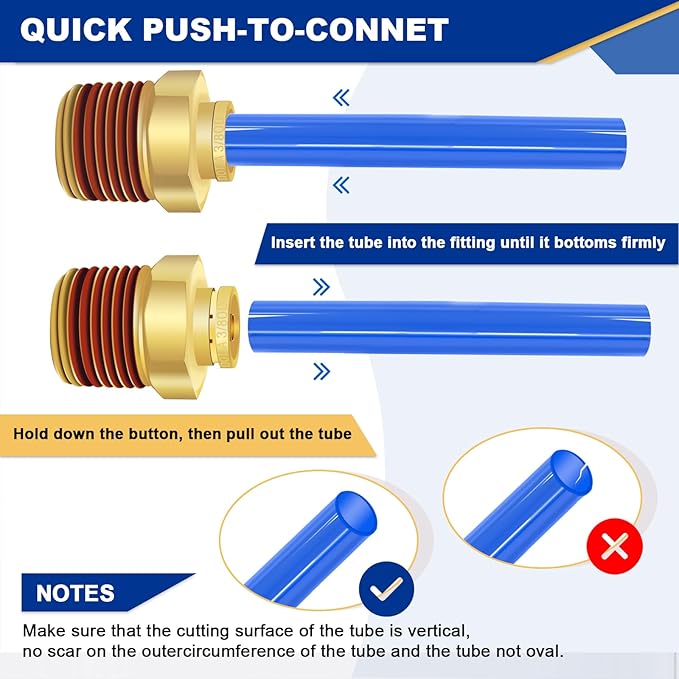 3/8" Brass Push to Connect DOT Air Brake Fittings, 3PCS Air Line Quick Connect Fittings 3/8" Tube OD x 1/2" NPT Connector Tube to Male Pipe for Truck Trailers Air Brake System
