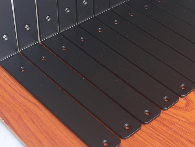 24 Pack - L 10" x H 6" x W1.5, 5mm Thick Black L Shelf Bracket, Iron Shelf Brackets, Metal Shelf Brackets, Floating Shelf, Shelf Supports with Screws