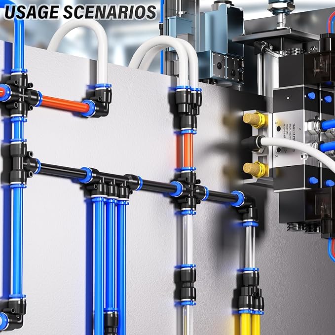 TAILONZ PNEUMATIC 1/4 Inch OD Push to Connect Fittings Pneumatic Fittings Kit 8 Spliters+10 Elbows+8 tee+10 Straight (36 pcs)