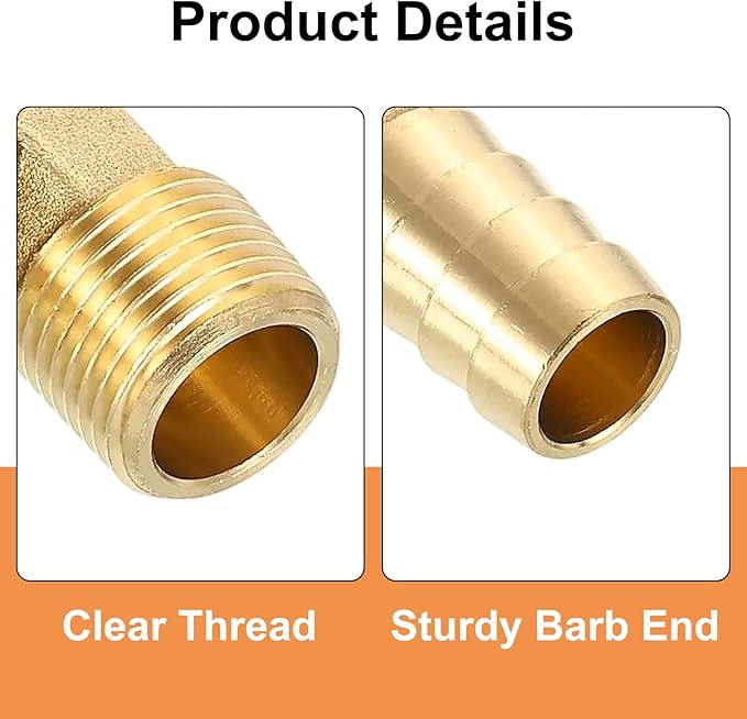 uxcell 2Pcs Brass Hose Barb Fittings, 1/2" x 3/8" NPT 90 Degree Elbow Hose Connector with Hose Clamps for Water Fuel Gas Oil Transportation