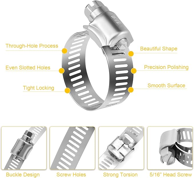 WINL Stainless Steel Hose Clamps - 16 Pack Worm Gear Drive Hose Clamps SAE 16 Clamping Range 3/4 Inch to 1-1/2 Inch (19mm-38mm) for Automotive Plumbing, 3/4'', 1'', 1 1/4'' Clamps