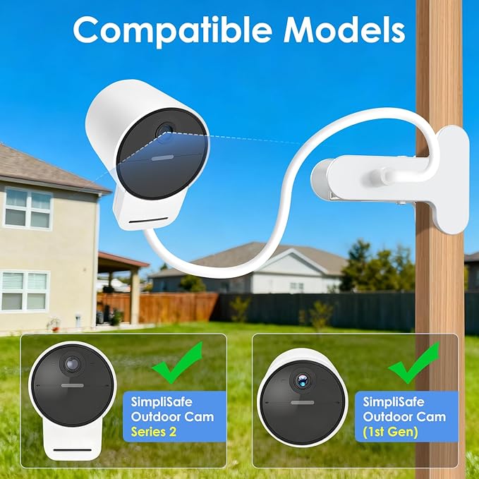2Pack Flexible Camera Mount for SimpliSafe Outdoor Camera Series 2/1st Gen, Adjustable Clamp Holder Stand, No Drilling Mount for Indoor and Outdoor(White)
