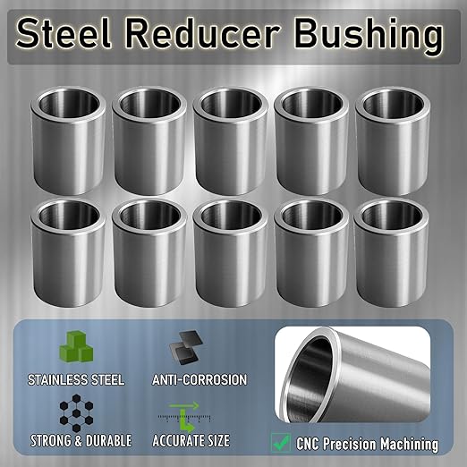 Stainless Steel Reducer Bushing, Screw Standoff Metal Spacer 1/2" to 3/8" Steel Reducer Standoff Bushing Adapters for 3/8" Screws Bolts and Rods, Round Metal Stainless Steel Spacer Set of 10