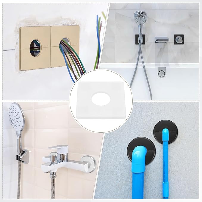 PATIKIL Wall Split Flange 86mm / 3.4" OD, 4 Pcs Square Escutcheon Plate Cover PPR Plumbing Cover Plates with Self-Adhesive Tape for 33mm / 1.3" Dia Water Pipe Faucet, White