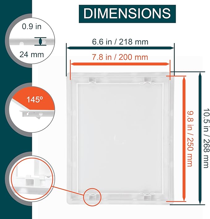 8" x 10" White Plastic Access Panel. Service Shaft Door Panel. Plumbing, Electricity, Heating, Alarm Wall Access Panel for Drywall. Bathroom Services Access Hole Cover.