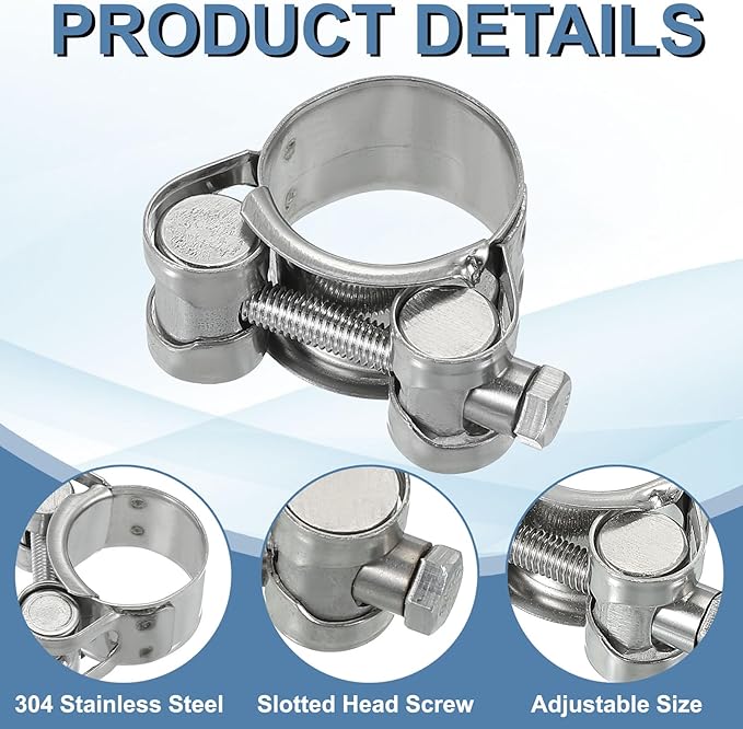 PATIKIL 23-25mm T-Bolt Hose Clamp, 4 Pack Intercooler Pipe Tube Clamps 304 Stainless Steel Radiator Hose Clamp for 0.91"-0.98" Pipe