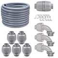 25FT NPT 3/4 Inch Liquid Tight Connector Non-Metallic PVC Electrical Flexible Conduit Fittings, UL Listed - with 5 Straight, 3 Curved and 1 Double-Port Connector