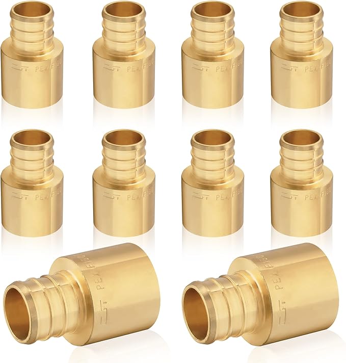 10-Pack HeSun PEX Fittings, 3/4" PEX x 3/4" Female Sweat Adapter (Over Copper Tube), Brass Crimp Fitting for ASTM F1807(PEX1807129)