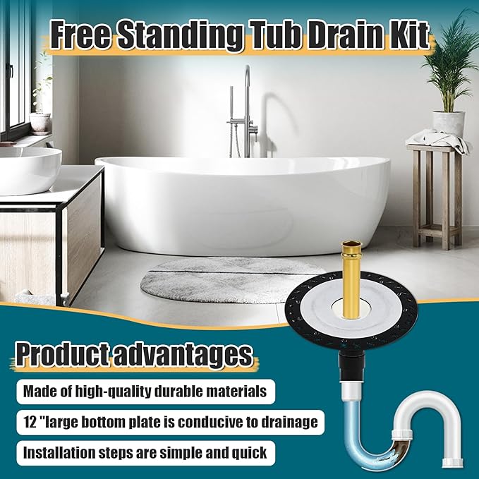 Freestanding Bathtub Drain Kits Installation, Freestanding Tub Drain Rough-in Kit for Free Standing Bathtub, with Brass Tail Pipe and ABS Plastic Pipe