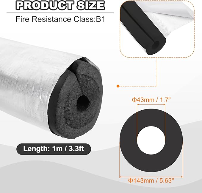 PATIKIL Pipe Insulation Foam Tube, 3.3FT Length Self Adhesive Pipe Freeze Protection Wrap with Aluminum Foil 1.7"(43MM) ID x 5cm Thickness for Outdoor Winter Irrigation
