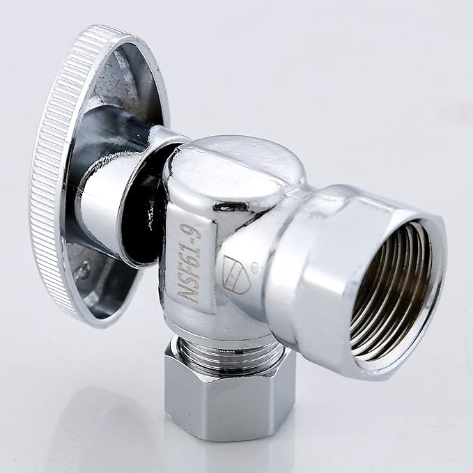 (2-Pack) Cyrret Angle Stop Shut off Valve 1/4 Quarter Turn 1/2-Inch FIP Inlet X 3/8-Inch OD Outlet, No Lead Brass Chromed, CUPC NSF AB1953 Approved