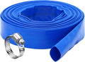 DAVCO 1.25" x 50 ft Pool Backwash Hose, Heavy Duty Reinforced Blue PVC Lay Flat Water Discharge Pump Hoses For Swimming Drain Pools and Clean Filters,with 1 Clamp