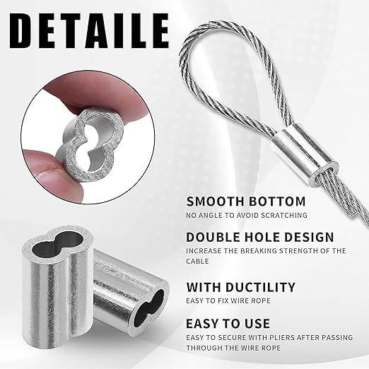 1/8"(3mm) Aluminum Crimping Loop Sleeves, Wire Rope Sleeves, Double Crimp Sleeve Cable Ferrule for Wire Rope and Cable 50PCS (1/8"(3MM))