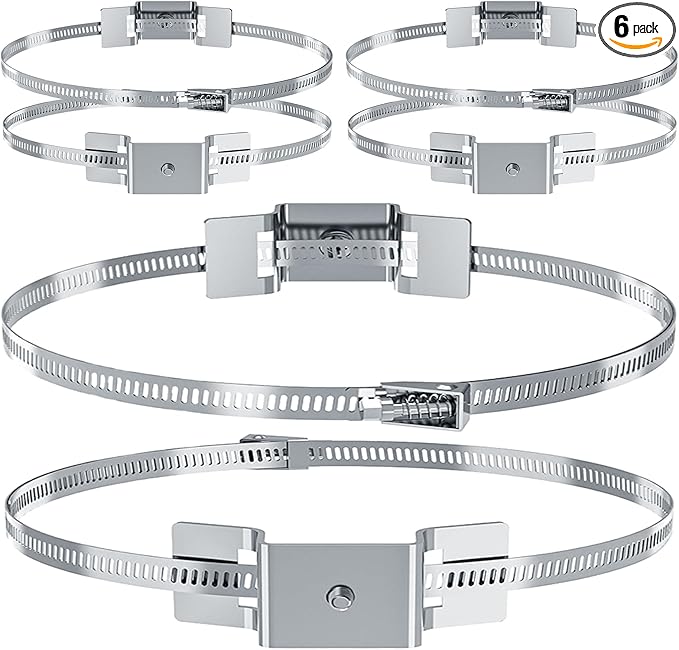 Acrux7 6 Pack Sign Mounting Brackets for Larger Poles, 4" to 15" Adjustable Street Sign Hardware Pole Mounting Brackets Pole Clamp Kit for Water Heater Expansion Tank, Security Camera, Solar Light