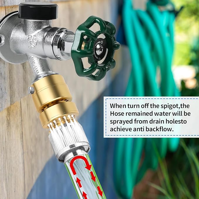 Boltigen Self Draining Vacuum Breaker, No Lead Brass 3/4" GHT Hose Bib Backflow Preventer, Comes With 1-1/16" Female x 3/4" Male Brass Converter, Fit 1-1/16'' Fine Thread and 3/4" GHT Faucet