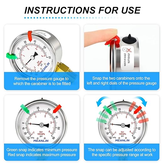 MEANLIN MEASURE -30inHG~60Psi Vacuum Gauge Stainless Steel 1/4" NPT 2" FACE DIAL Waterproof for Air Compressor HVAC Negative Pressure Hand Pump Pool Lower Mount (with 2PCS Snaps)
