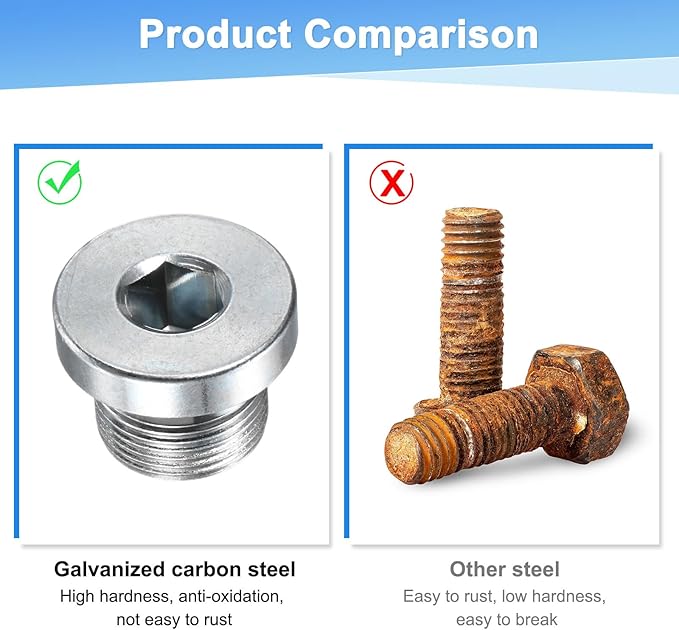 2-Pack M16x1mm Inner Hex Head Pipe Fitting Plug, Carbon Steel Sensor Socket Plug with Seal O-Ring for Terminate Pipe Ends/High Pressure Washer, Sealing Screw