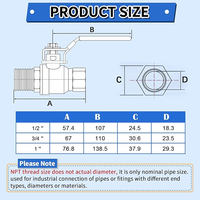 Boltigen 3/4 inch Ball Valve Threaded with Locking Device & Long Handle, 2 Pack 304 Stainless Steel Female to Male NPT Thread Full Bore Shut off Valves 1000WOG Heavy Duty Full Port Metal Valve Fitting