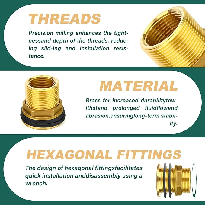 Brass Water Tank Connector Bulkhead Tank Fitting, 1" NPT Female 1-1/4" NPT Male, with Rubber Ring, for water towers/water inlet/outlet/various pipes/fittings,etc.