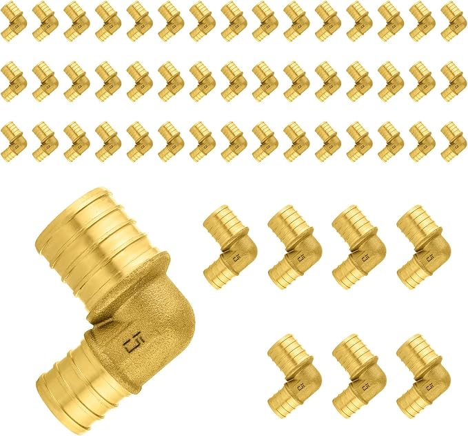 50-Pack PEX Fittings Niikappu 1"x3/4" Pex Elbow, Brass Crimp Pipe Fittings for PEX Pipes, ASTM F1807