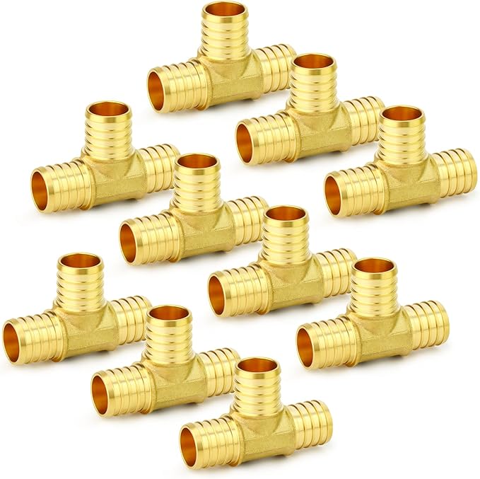 GASHER 10Pcs No Lead Brass 1" Pex Tee Fittings, 1 Inch Pex Fittings for Pex Tubing