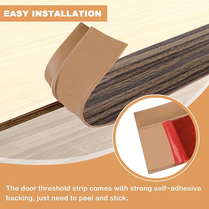 Vinyl Door Threshold Flooring Transition Strip Self Adhesive Carpet Edging Strip for Laminate Doorway Edge Threshold from 2/5" to 3/5" (Grayish Brown Wood Grain, 10 Ft)