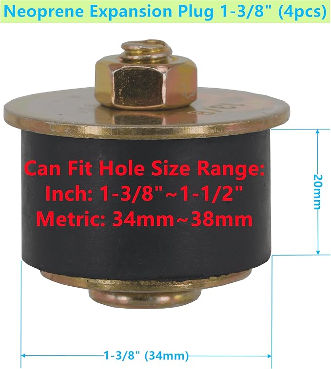 Automotive 4 pcs 1-3/8 inch to 1-1/2 inch Neoprene Expansion Plug 34mm-38mm Rubber Freeze Plug, Replace 570-008 02602