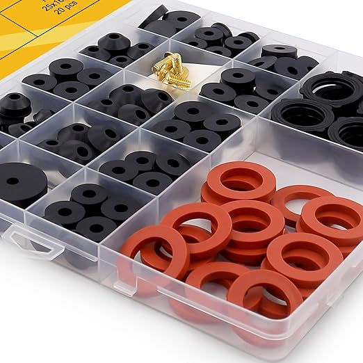 160 Pieces Hose Bib Washer & Faucet Washers Assorted Kit (14 Sizes) - Includes Hose Gaskets, Flat & Beveled Rubber Washers, Brass Bibb Screws for Outdoor Spigot, Garden Valve, Leak Plumbes