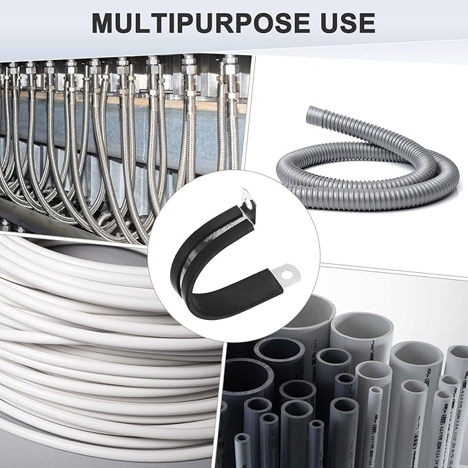 12-Pack Cable Clamps, 1-7/16 Inch/ 36 mm 304 Stainless Steel Rubber Cushioned Insulated Cable Clamp R Shape Metal Holder for Tube/Wire/Pipe/Loop Installation