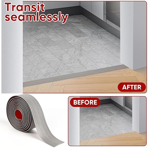 2 Inch x 20 Feet Floor Transition Strip Cover Strips, Self Adhesive Vinyl Flooring Transitions Flat Divider Strip for Floor Carpet,Threshold, Floor Tiles, Doorway and Gaps-Gray Wood Grain