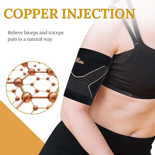 Copper Bicep Tendonitis Brace, Upper Arm Compression Sleeve for Pain Relief, Bicep Brace for Men and Women Muscle Strains Recovery (Copper, Large)