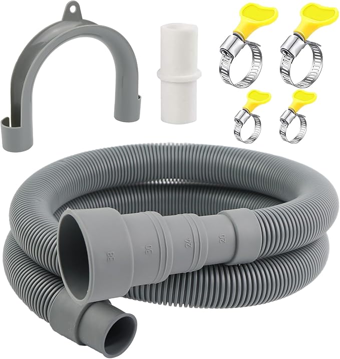 3.2 FT Universal Washing Machine Drain Hose, Drain Hose Extension Kit for Washer, Dishwasher, Dryers, Dehumidifier with 4 Hose Clamps, 1 U-Holder, 1 Adapter, Fit for 0.79-1.5 inch Drain Outlet